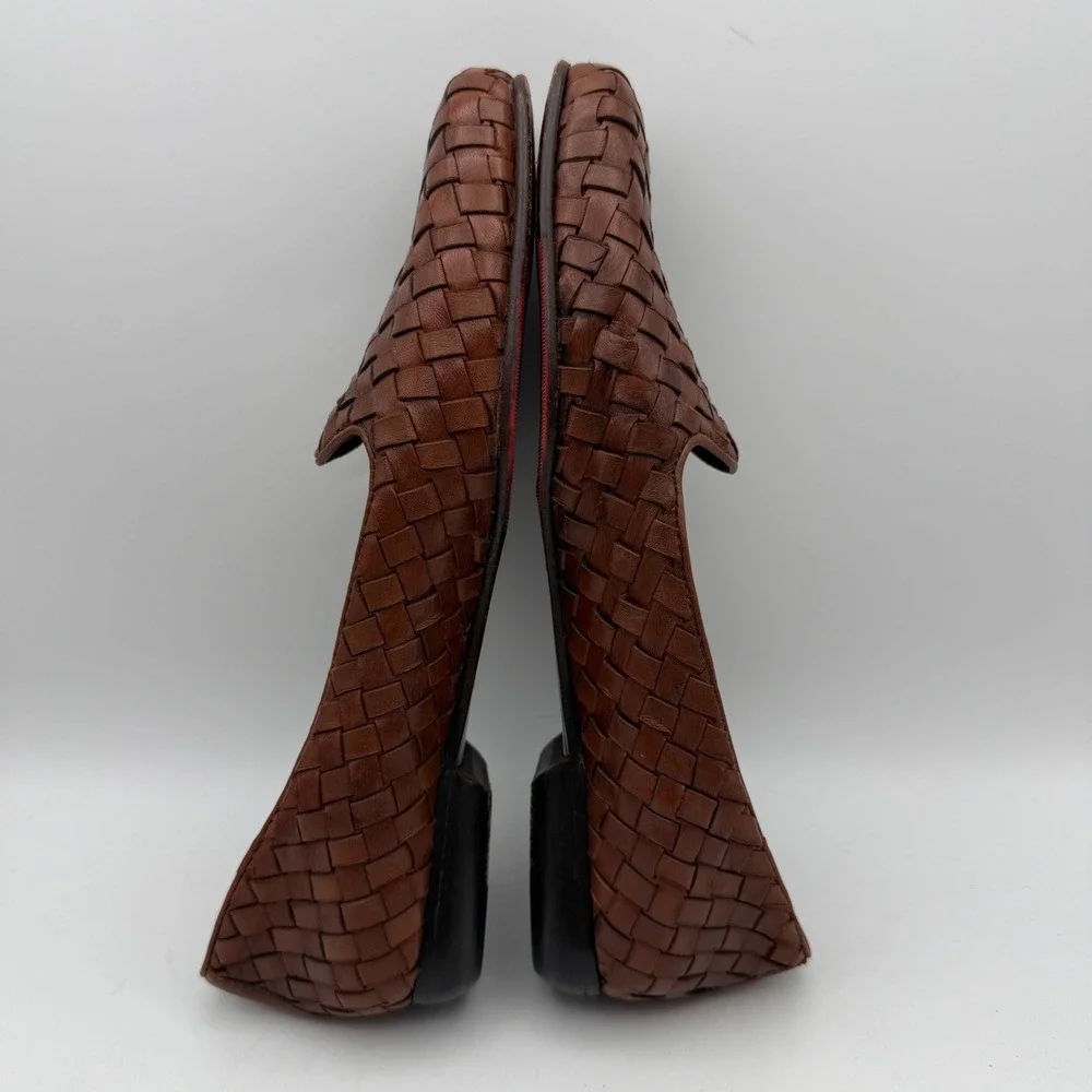 Robert Zur Woven Leather Loafers Mens Size 9 Brown Intrecciato Slip On Shoes